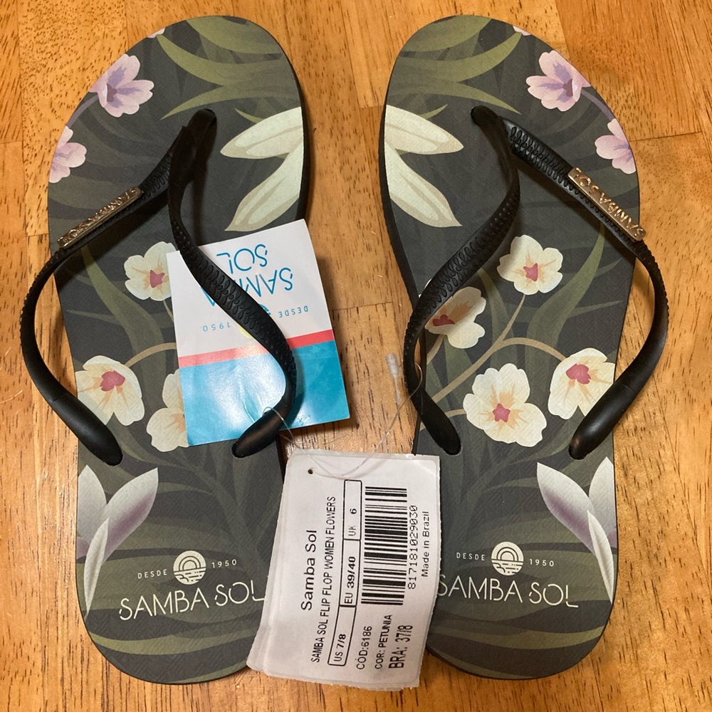 Samba Sol Women’s Fashion Collective Flip Flops - Flowers - Size 7/8